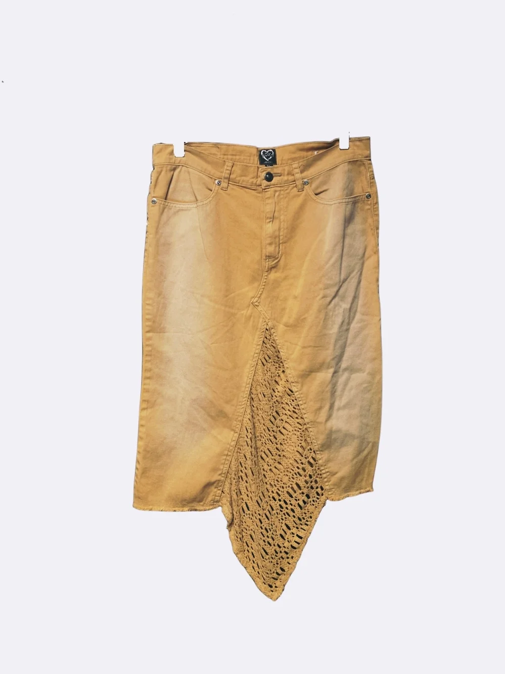 Y2k XOXO Tan Denim Crotchet Midi Skirt!